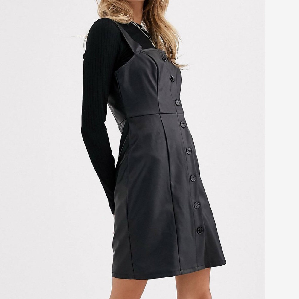 New Look faux leather black button up pinafore dress sleeveless jumper